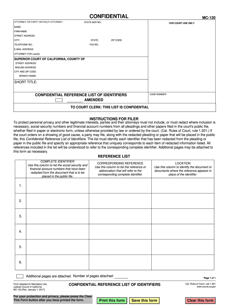  California Confidential Identifiers Template 2017-2024