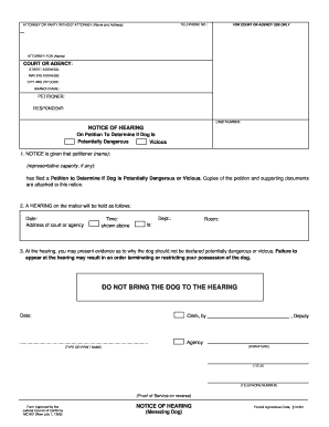 MC 601 NOTICE of HEARING Menacing Dog California Courts Courts Ca  Form