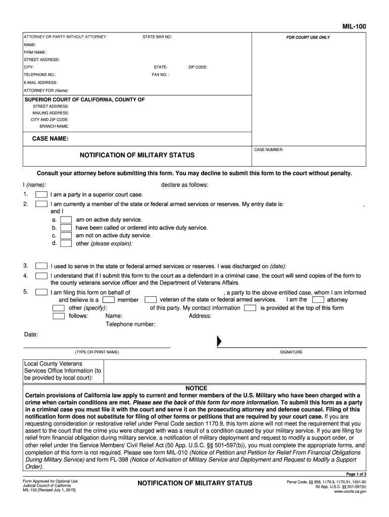  Mil 100 Form 2015