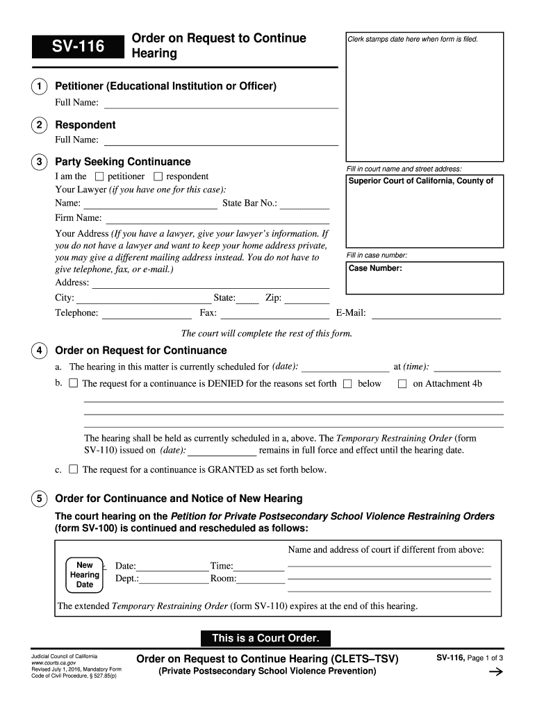Get and Sign Request Continue Hearing 2016-2022 Form