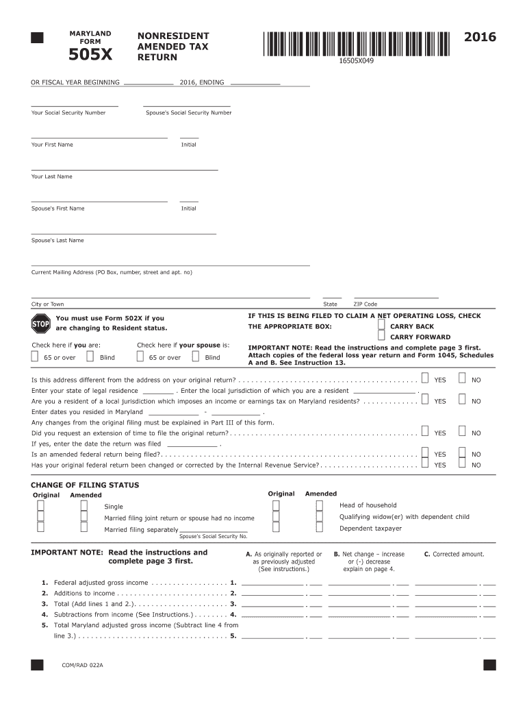  Form 505x 2016