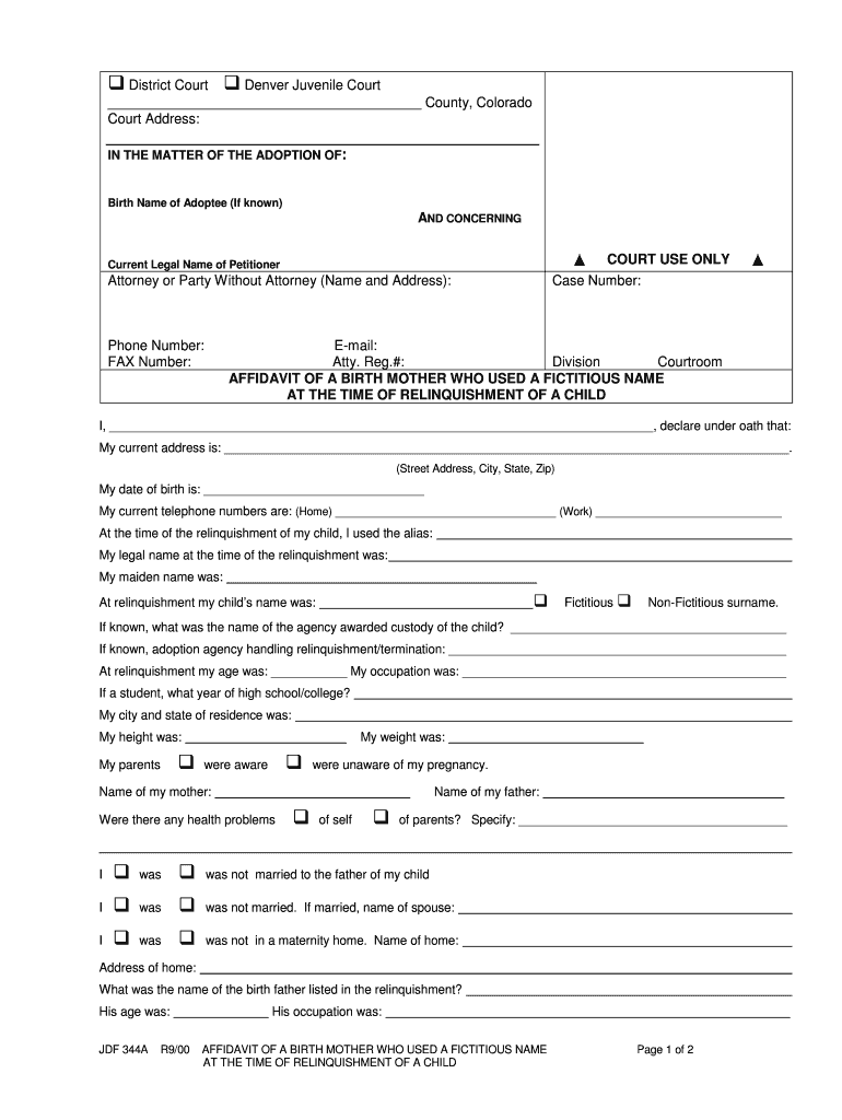 Motion and Affidavit to Open Adoption File by Adoptee JDF  Form