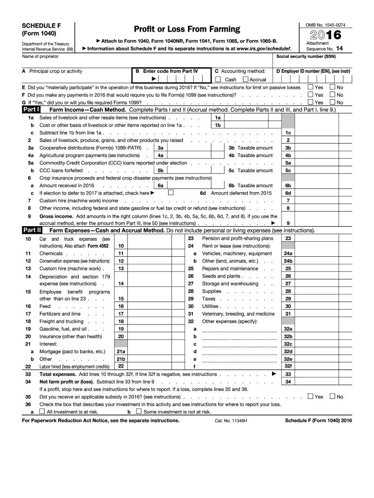  Irs Schedule F  Form 2016