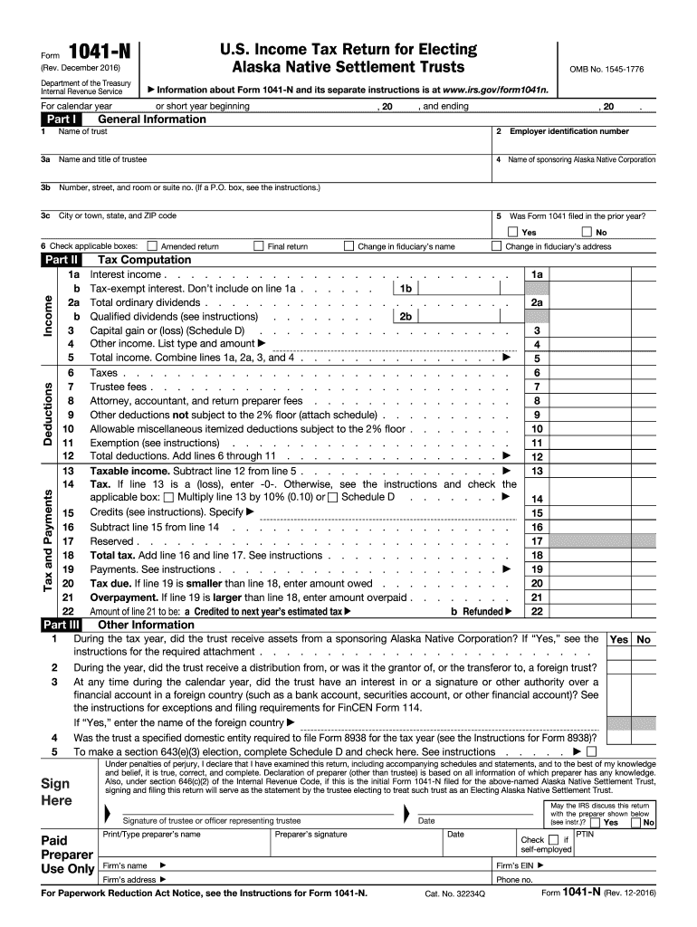  Form 1041 N Rev December  Irs 2016