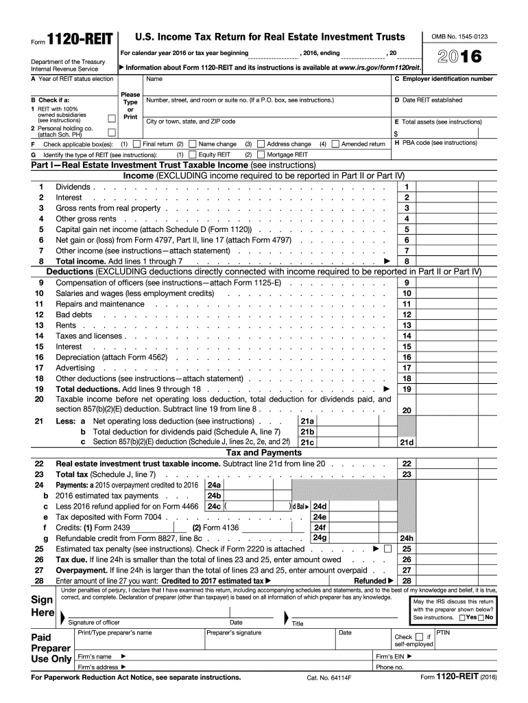 Get and Sign Form 1120 REIT  Irs 2016