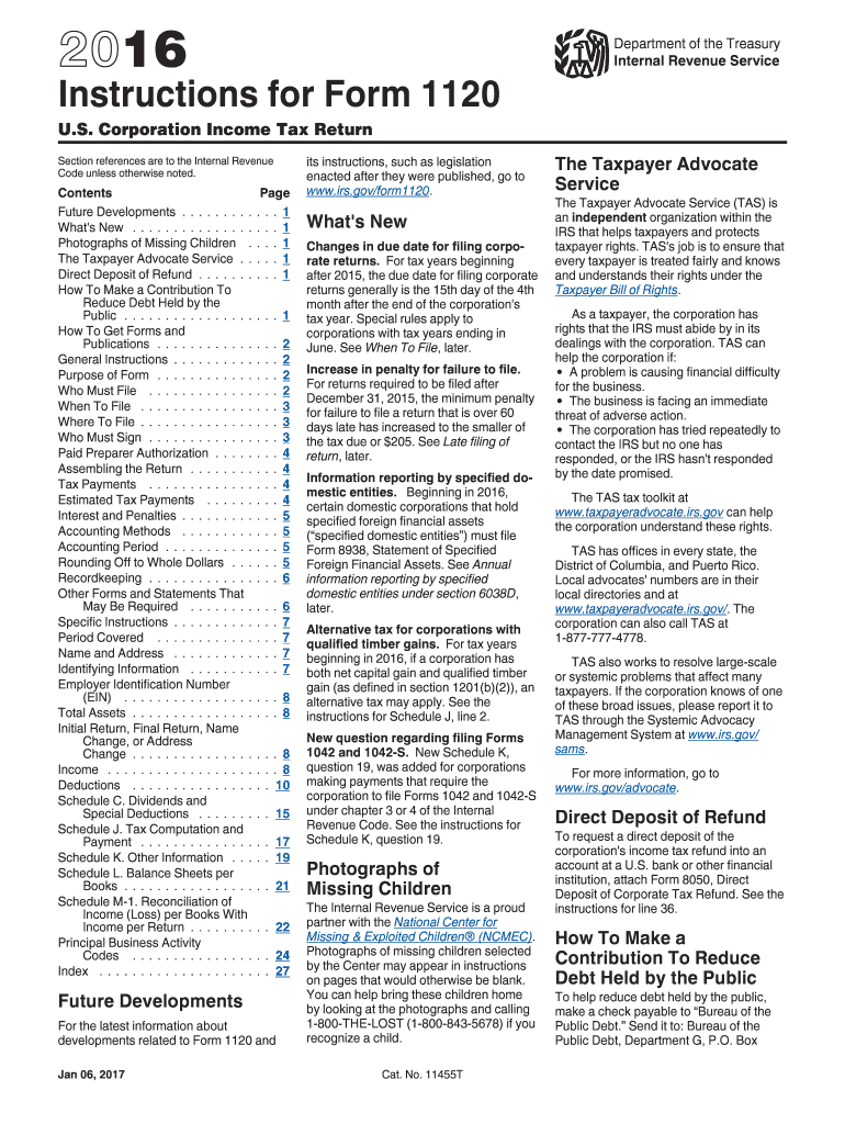  Irs Form 1120 Instructions 2016