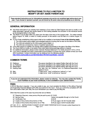 INSTRUCTIONS to FILE a MOTION TOMODIFY or SET ASIDE  Form