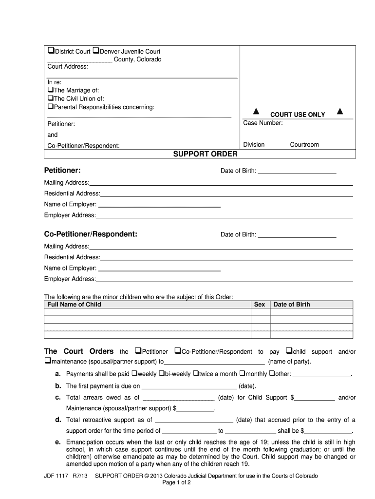 Co Support Order  Form