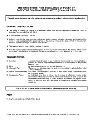 Instructions for Delegation of Power Courts State Co  Form