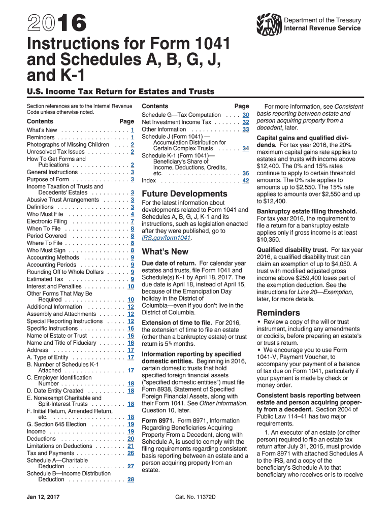  1041 Instructions  Form 2016