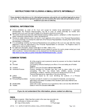 INSTRUCTIONS for CLOSING an ESTATE INFORMALLY Courts State Co