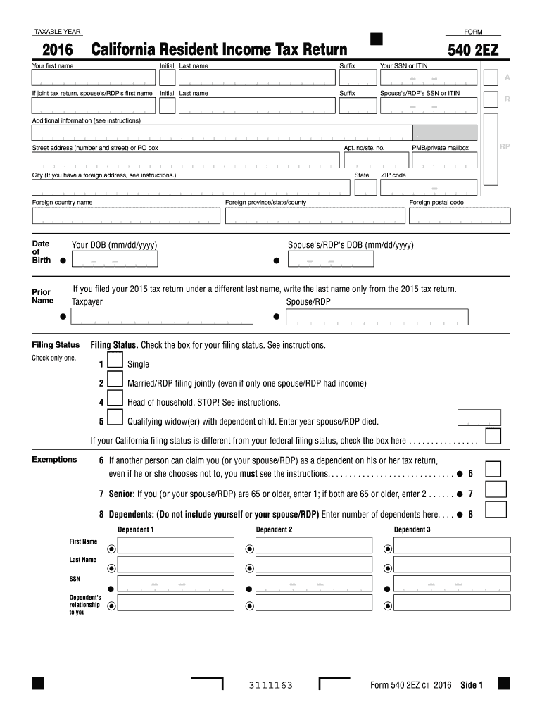  Form 540 2ez 2016