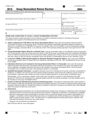  Form 3864 Group Nonresident Return Election Ftb Ca 2016