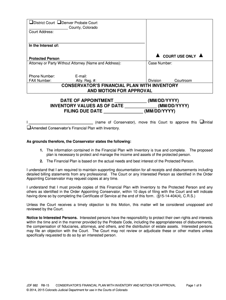 Jdf 882 Financial Plan  Form