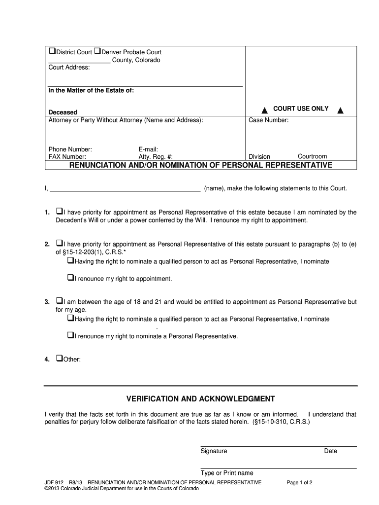  Colorado Personal Representative Form 2013-2024