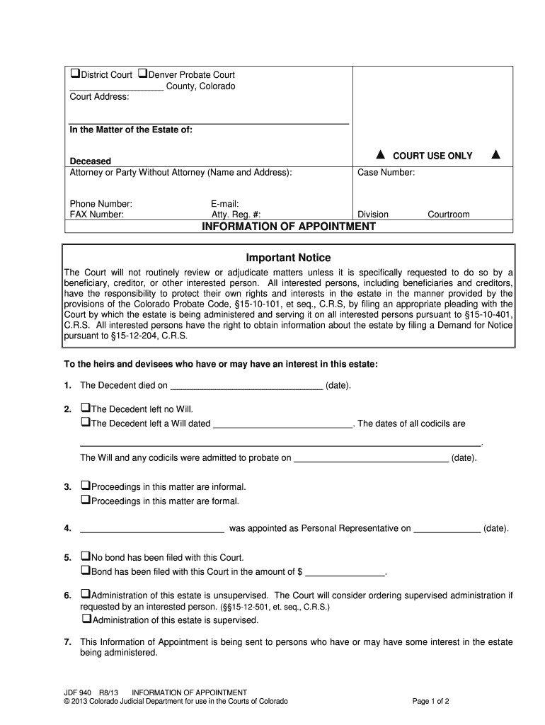 Colorado Jdf 940  Form