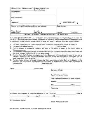 Notice Intent Pursue Collection Victim  Form