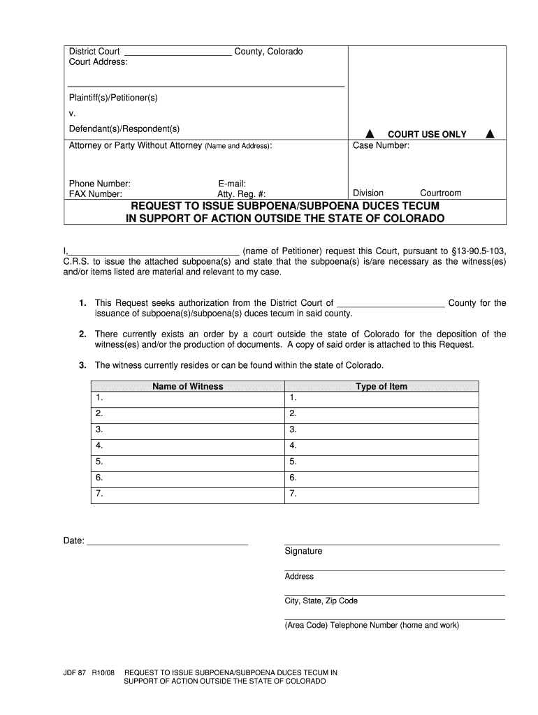  REQUEST to ISSUE SUBPOENASUBPOENA DUCES TECUM 2008