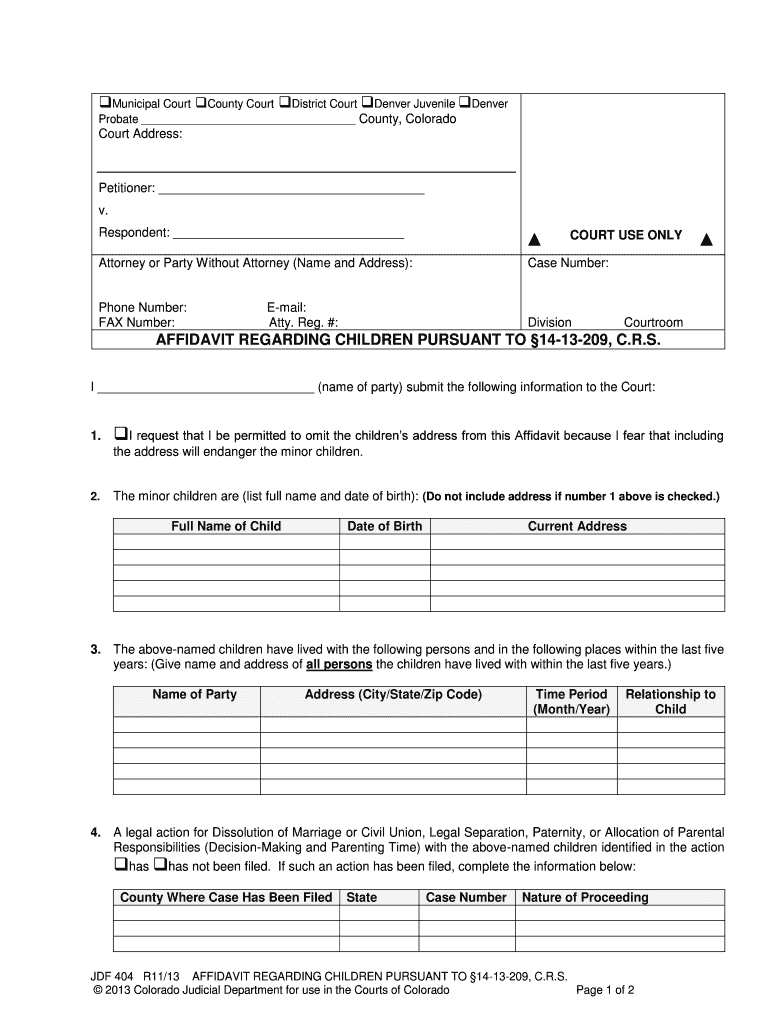 Jdf 404 Affidavit Children  Form