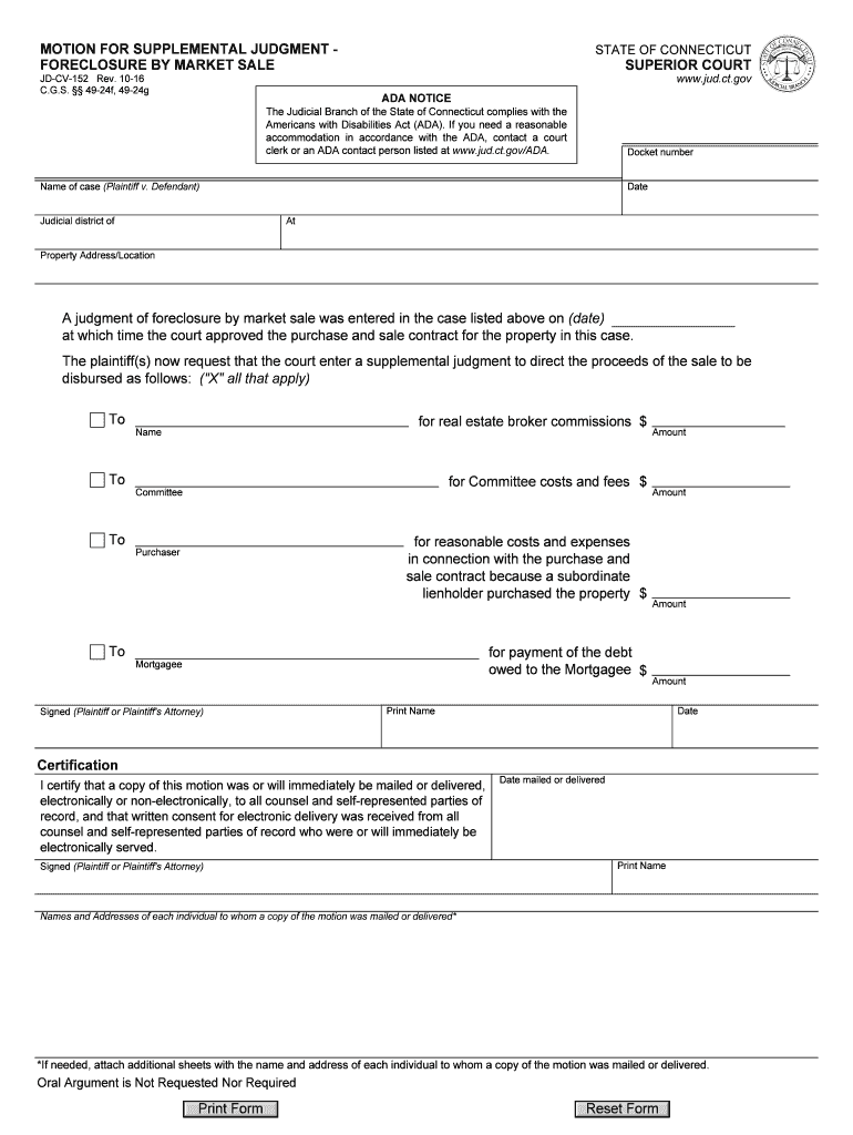 MOTION for SUPPLEMENTAL JUDGMENT FORECLOSURE by MARKET SALE  Form