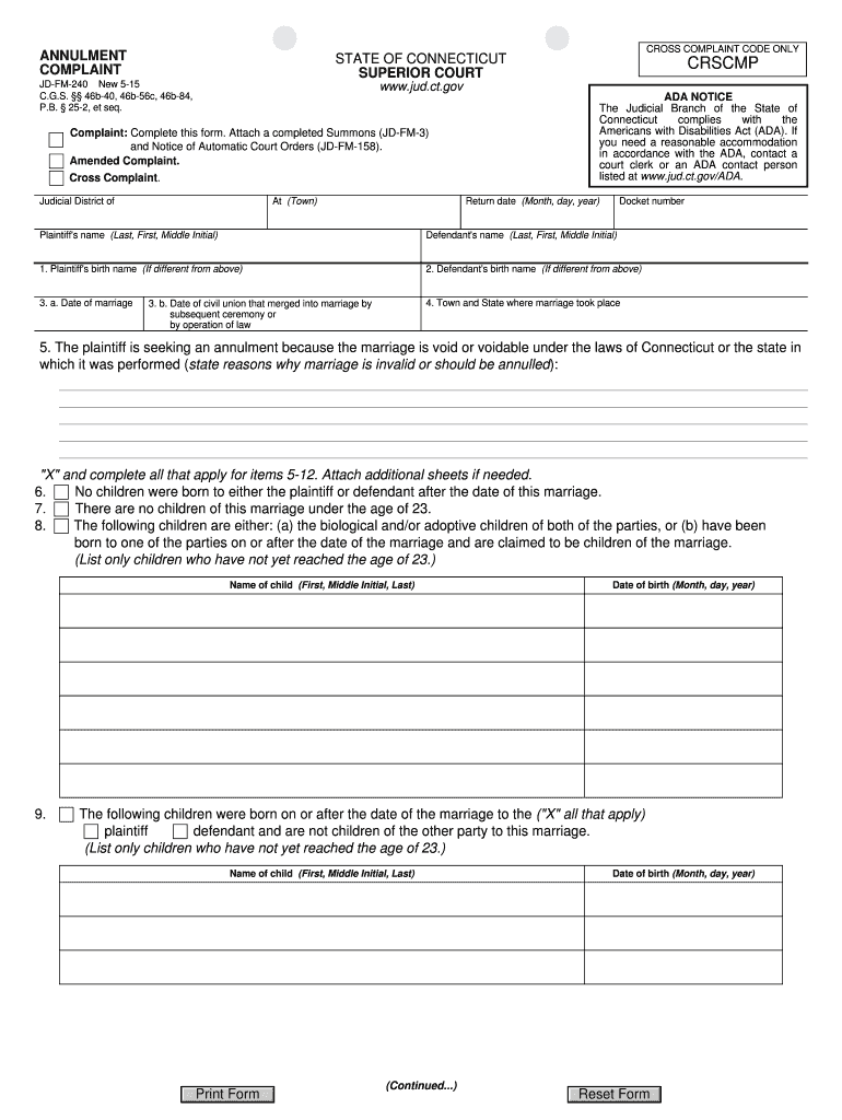 Get and Sign JD FM 240  Connecticut Judicial Branch  CT Gov  Jud Ct 2015 Form