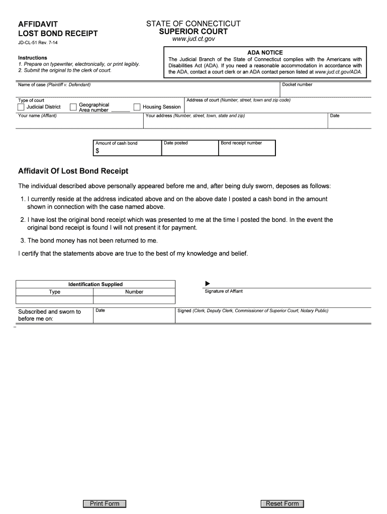 Connecticut Receipt  Form
