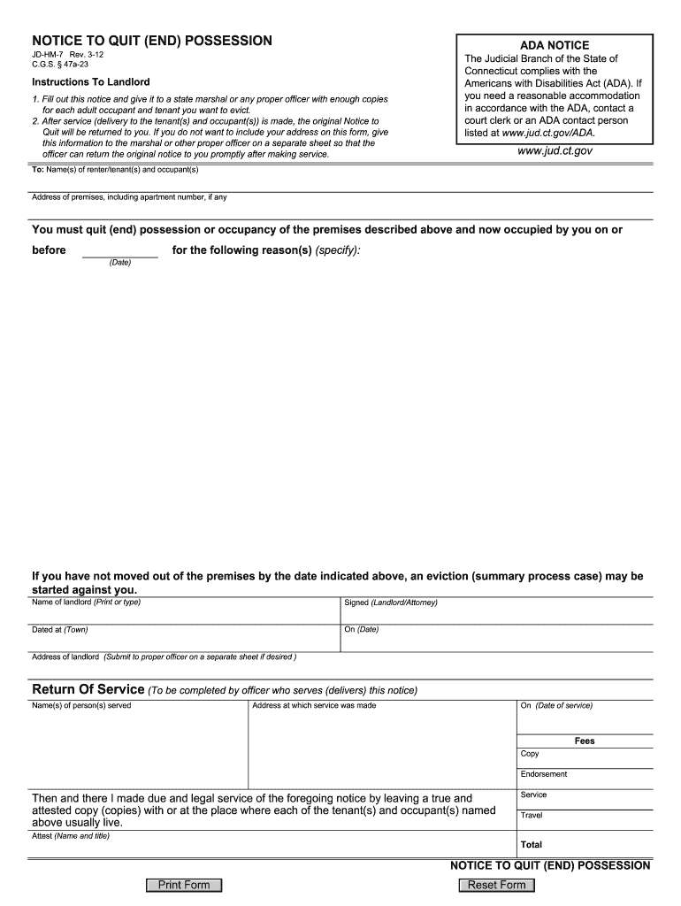 Examples of Notice to Quit  Form