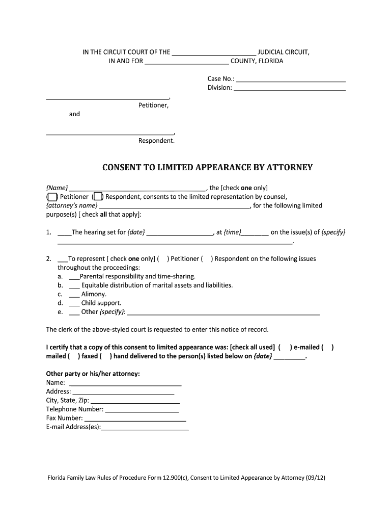 Consent Limited Appearance Attorney  Form