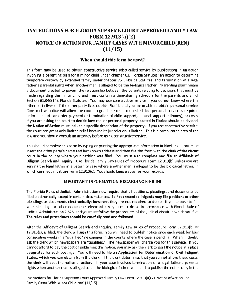  NOTICE of ACTION for FAMILY CASES with    Florida Courts  Flcourts 2015