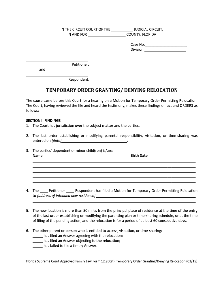 Florida Order Granting  Form