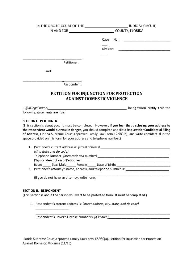  Restraining Order Florida Forms PDF 2015-2024