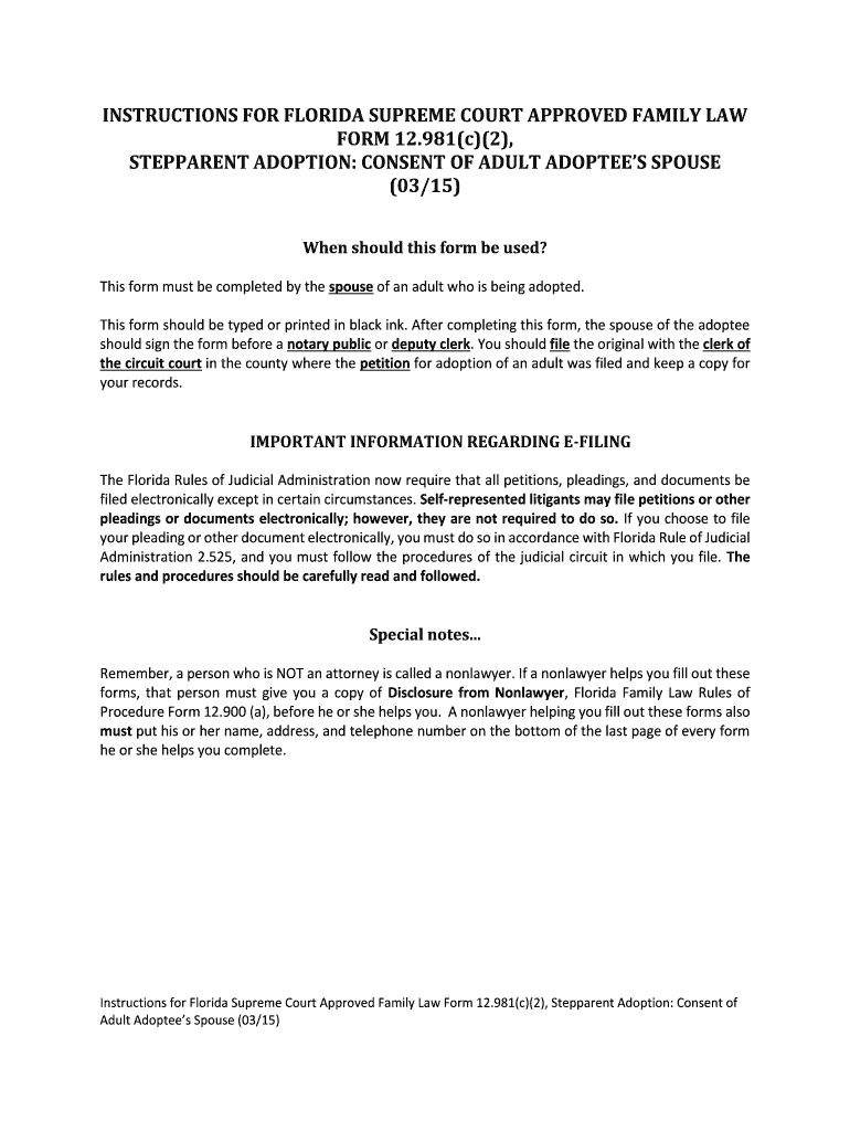  Consent of Adult Adoptee&#39;s Spouse  Florida Courts  Flcourts 2015