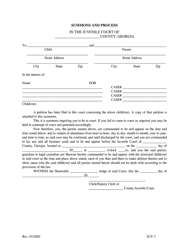 Georgia Process Juvenile Court  Form