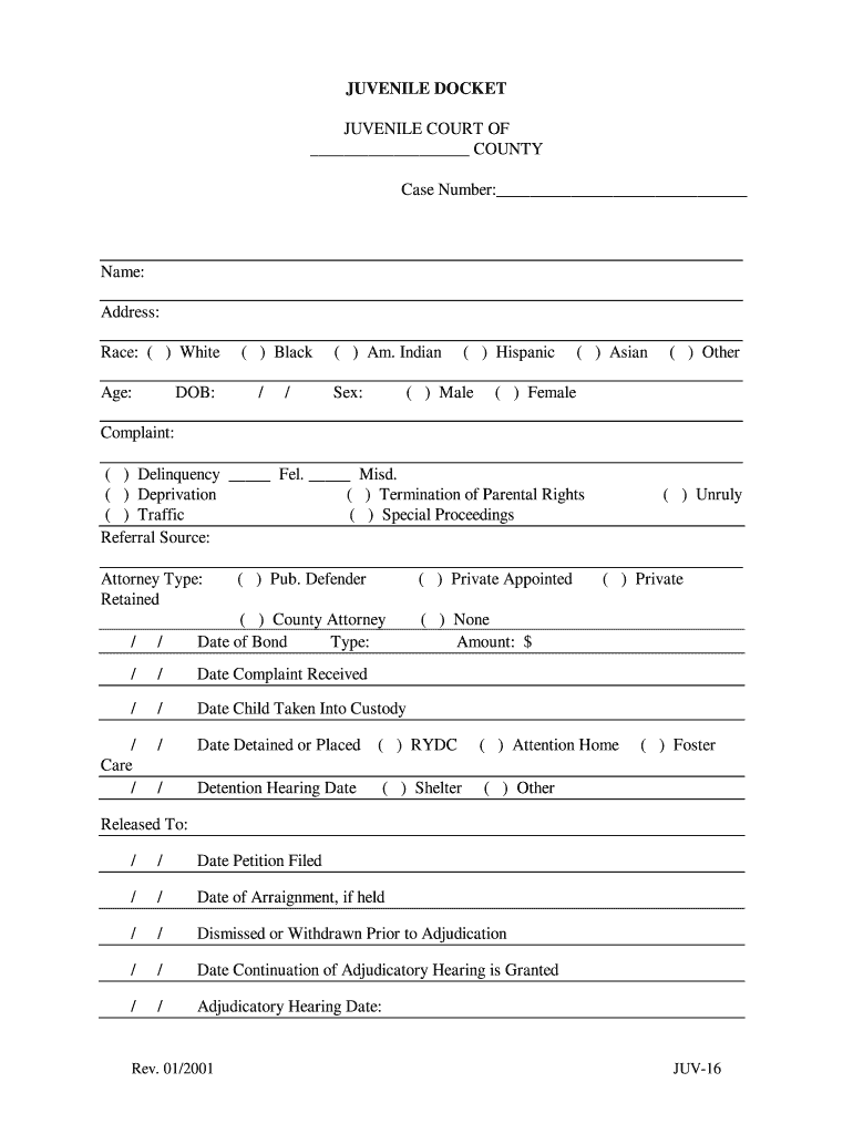 JUVENILE DOCKET Council of Juvenile Court Judges  Form