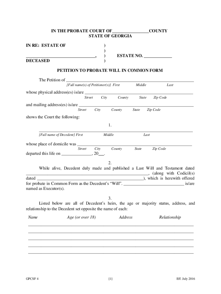 Probate S 20162024 Form Fill Out and Sign Printable PDF