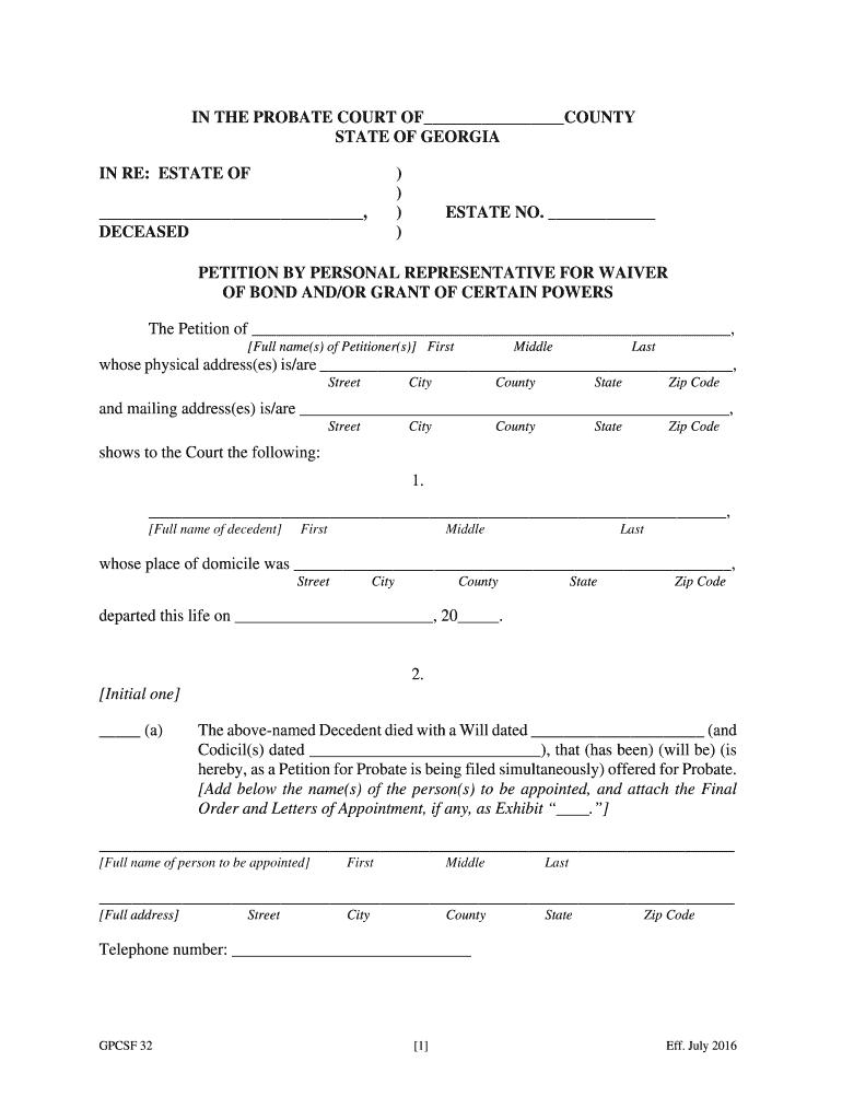 Georgia Petition Bond  Form