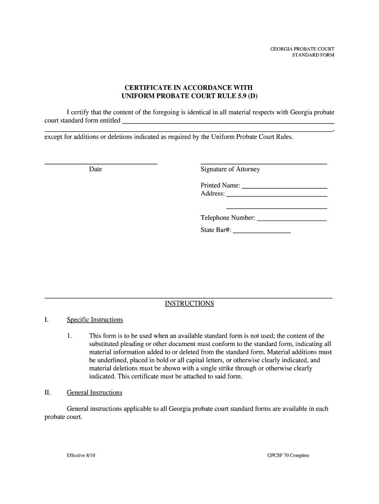 Court Standard Certificate Form