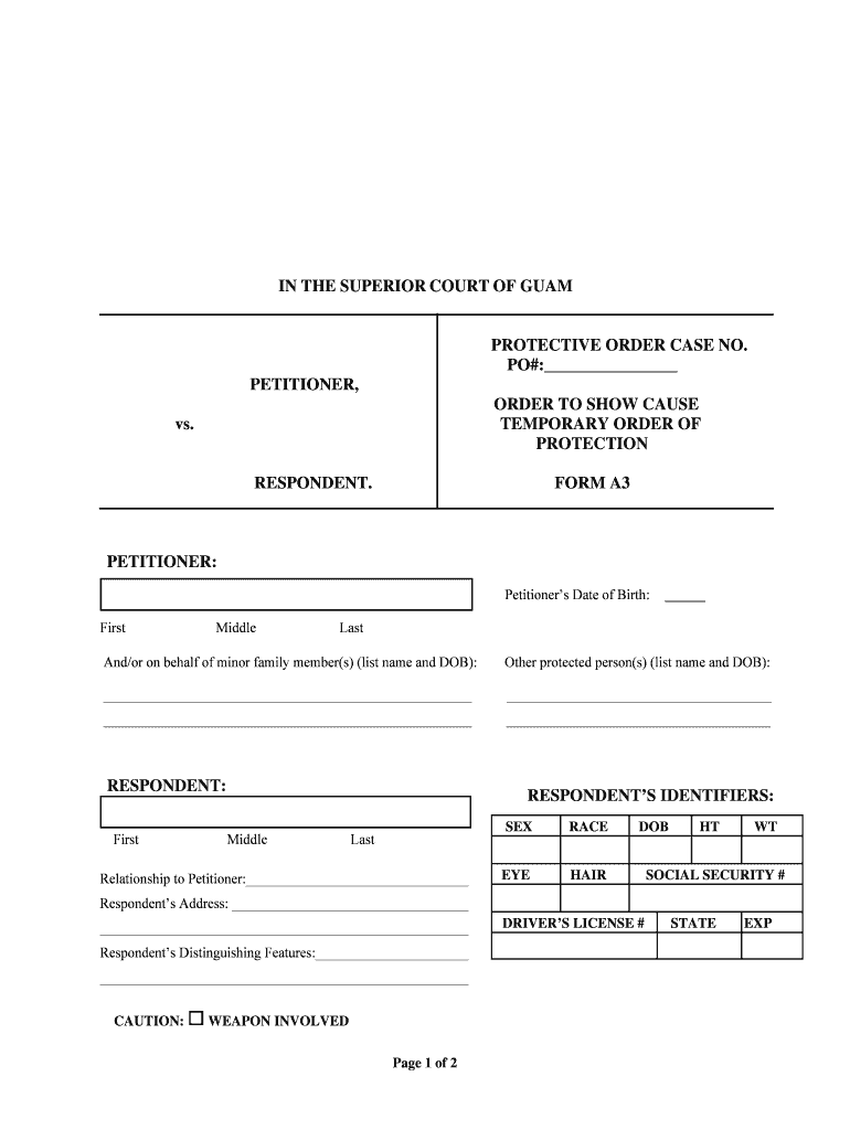 Order to Show Cause Temporary Order of Protection Form A3 Guamcourts