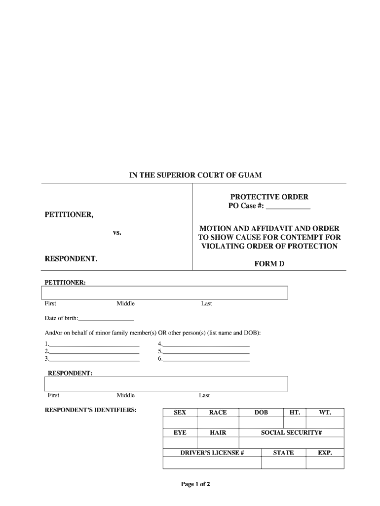 MOTION and AFFIDAVIT a Unified Courts of Guam Guamcourts  Form