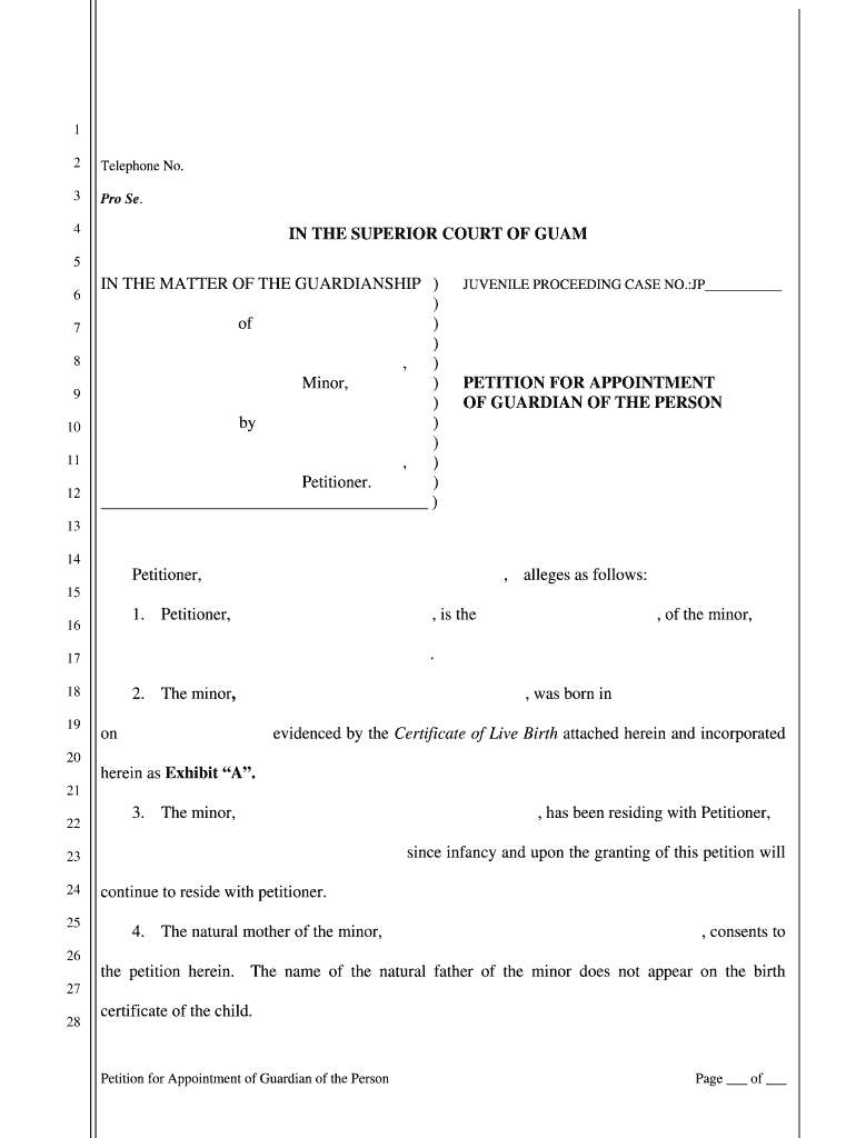 Petitioner Not Parent Unified Courts of Guam Guamselfhelp  Form