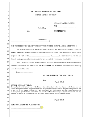 Small Claims Court Summons  Form