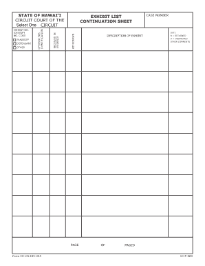 Exhibit List Continuation Sheet Courts State Hi  Form