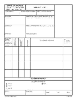 STATE of HAWAI&#39;I CIRCUIT COURT of the EXHIBIT LIST Courts State Hi  Form