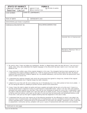 STATE of HAWAI&#39;I CIRCUIT COURT of the FORM K CIRCUIT Courts State Hi