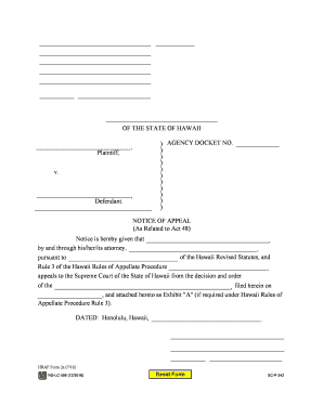 Notice of Appeal as Related to Act 48 Hawaii State Judiciary Courts State Hi  Form