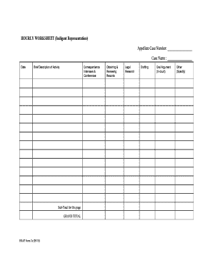 HOURLY WORKSHEET Indigent Representation Appellate Case Courts State Hi  Form