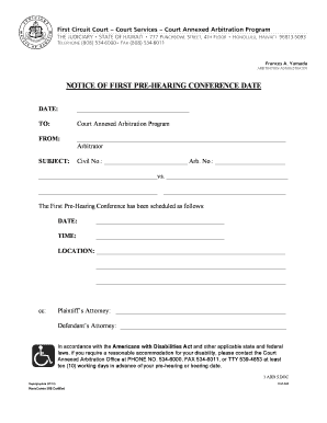  Notice of First Pre Hearing Conference Date Frances Yamada Courts State Hi 2010