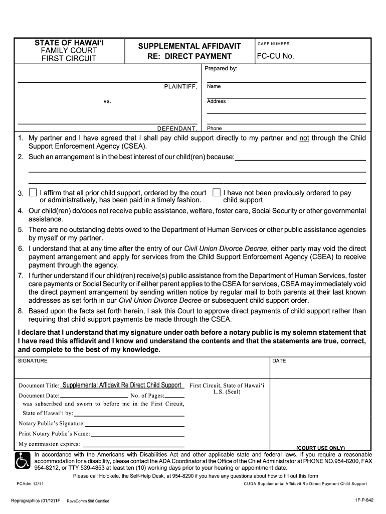 Supplemental Affidavit Direct Payment  Form