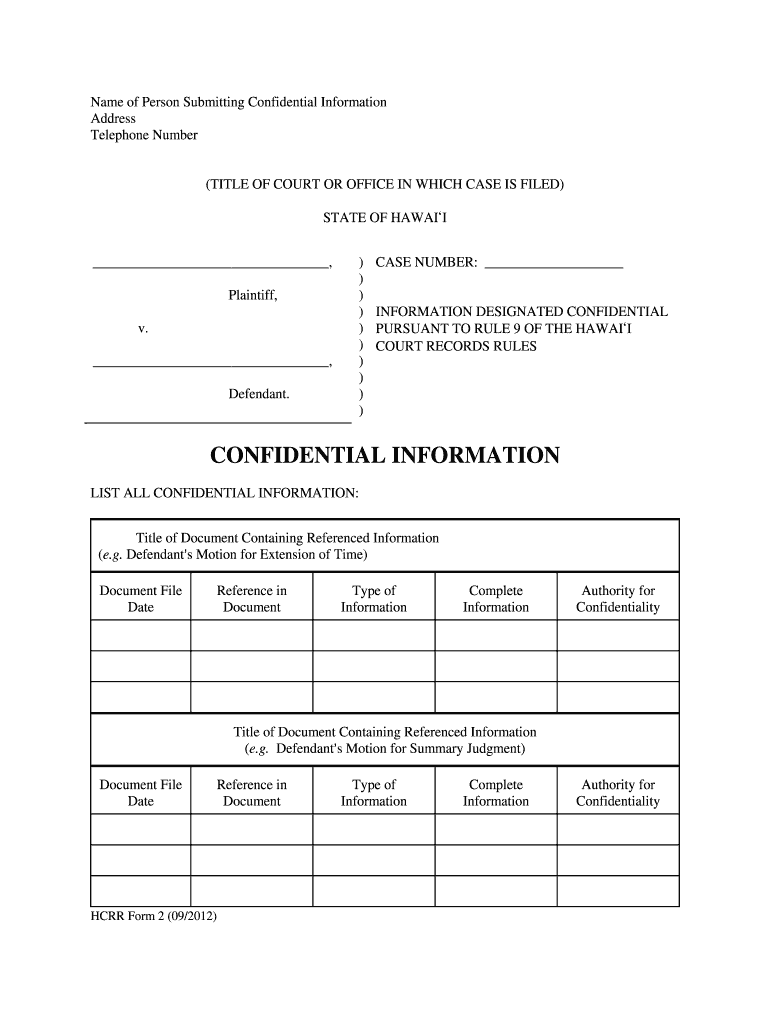 HCRR Form 2 09 12 Courts State Hi