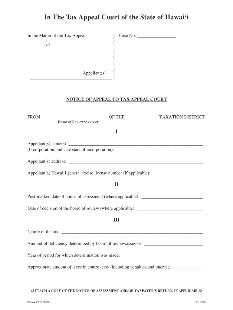 In the Tax Appeal Court of the State of Hawai&#39;i Hawaii Gov  Form